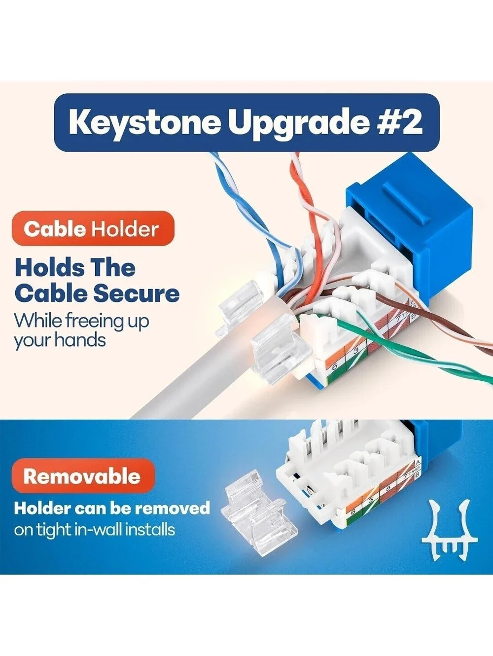 Everest Cat6 RJ45 Keystone Jacks 45-Degree Slim Blue 100-Pack